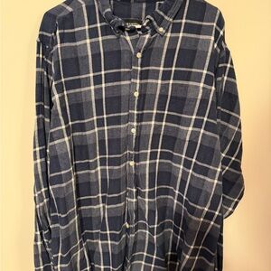 Men's Navy and White Plaid Button-Down Shirt